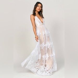 PROMENADE MAXI DRESS - WHITE ON NUDE